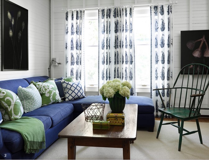 Navy and green living room