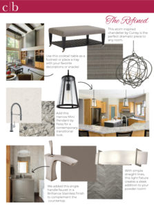A photo collage of products used in The Refined lower level project.