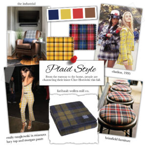 A collage of plaid fashion and interior design.