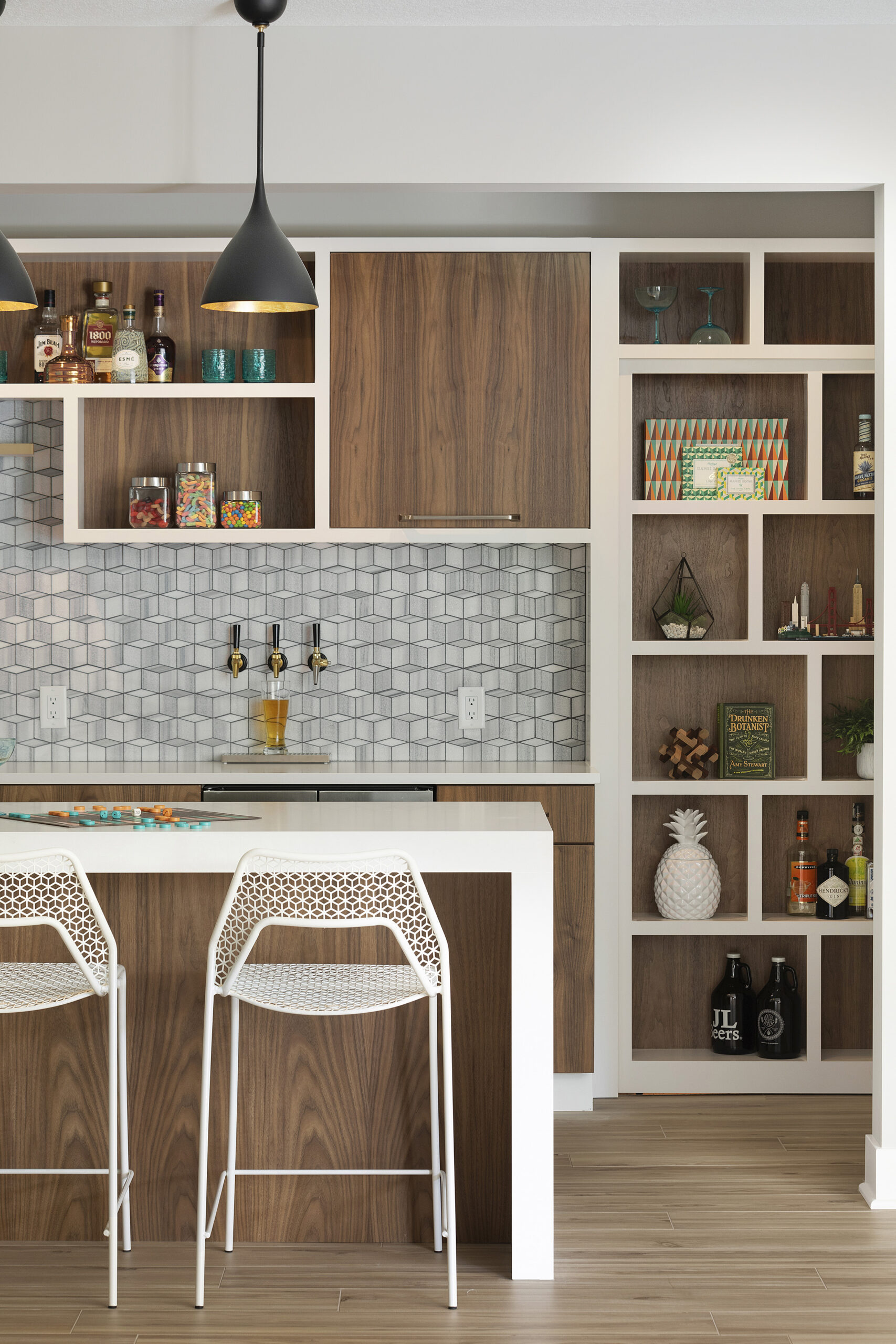 Modern lower level bar with bold color