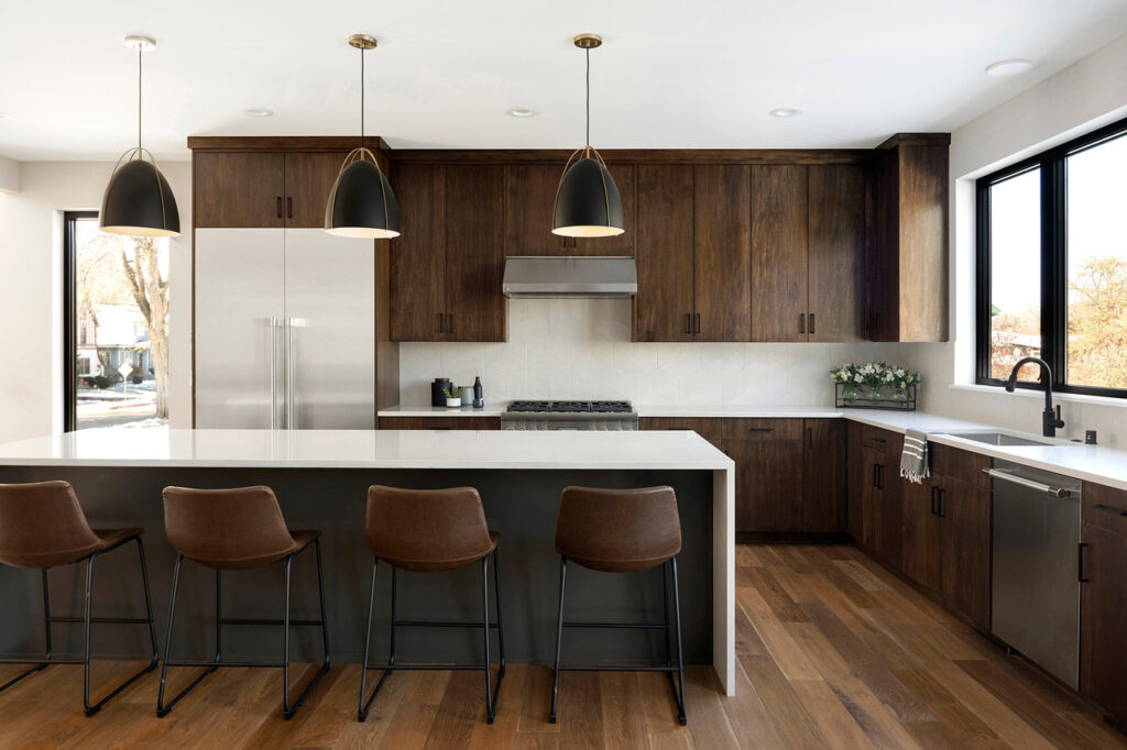 Contemporary Kitchen with Waterfall Edge