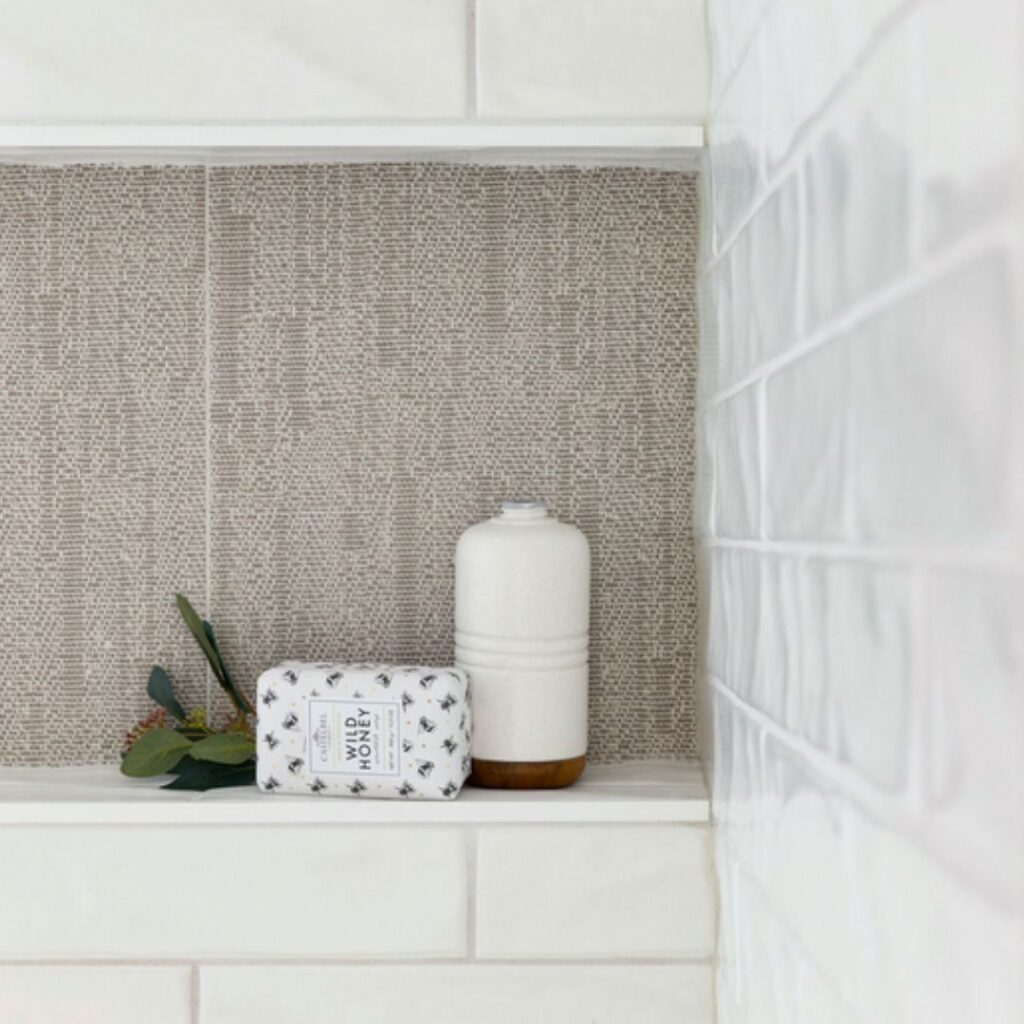 Woven baskets for bathrooom and woven textured shower tile