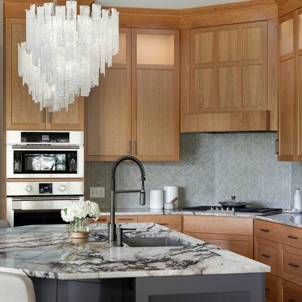 Quartz countertops and herringbone backsplash, Lakeville MN kitchen renovation