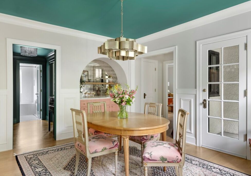 hallway area rug dining room fabric chairs wainscoting